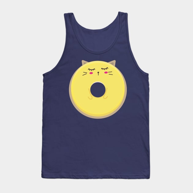 Kawaii Yellow Blushing Cat Donut Tank Top by InkyArt